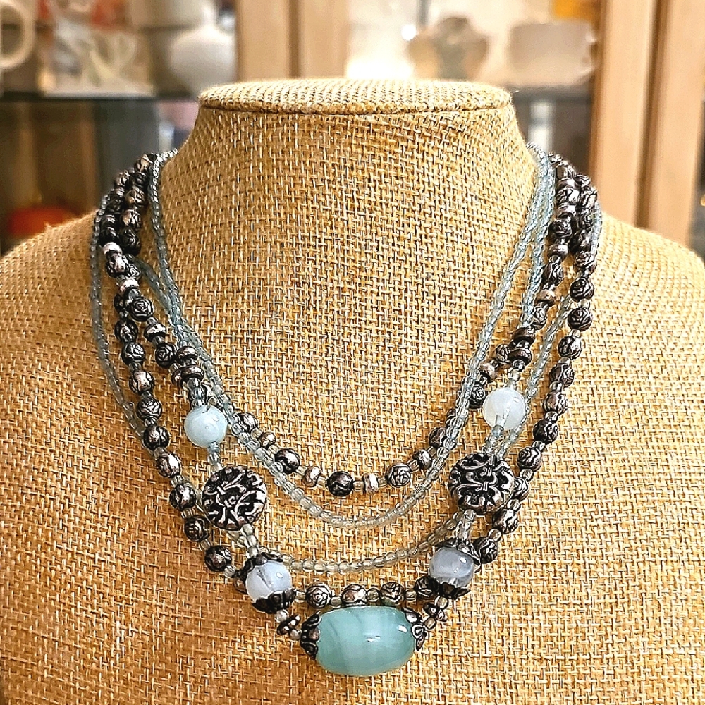 Premier Designs Multi-layered Mint Green Silvertone Necklace